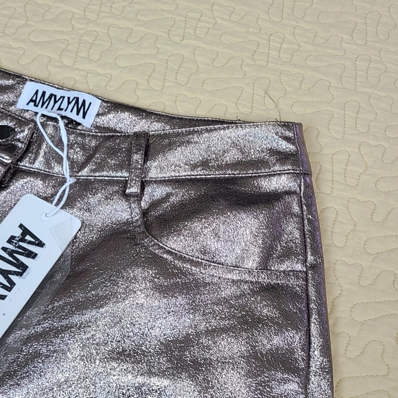 Amylynn Yasmine Metallic Straight faux leather pants size L - Picture 5 of 11